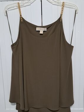Michael Kors Brown Camisole Tank with Gold Chain Straps Sz Large